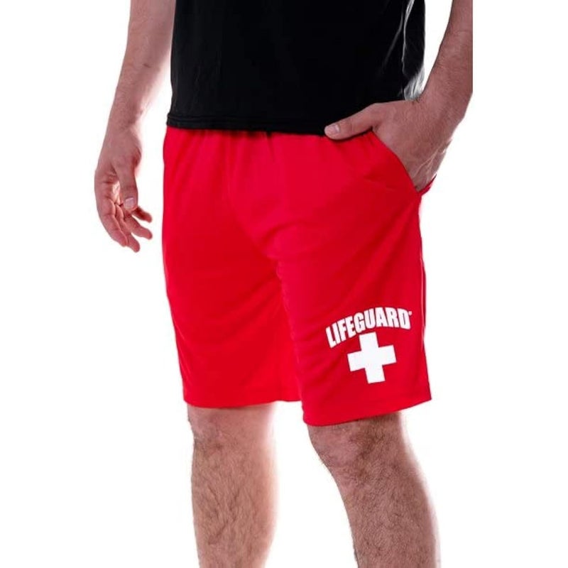 LIFEGUARD Officially Licensed Mens Active Running Performance Shorts Moisture Wicking (L) Red - Image 1
